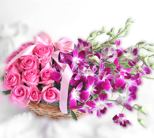 Orchid and Roses Basket - Fruit n Floral