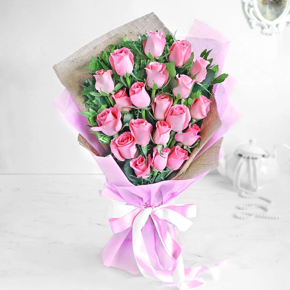 20 Pink Roses Hand Bouquet - Fruit n Floral