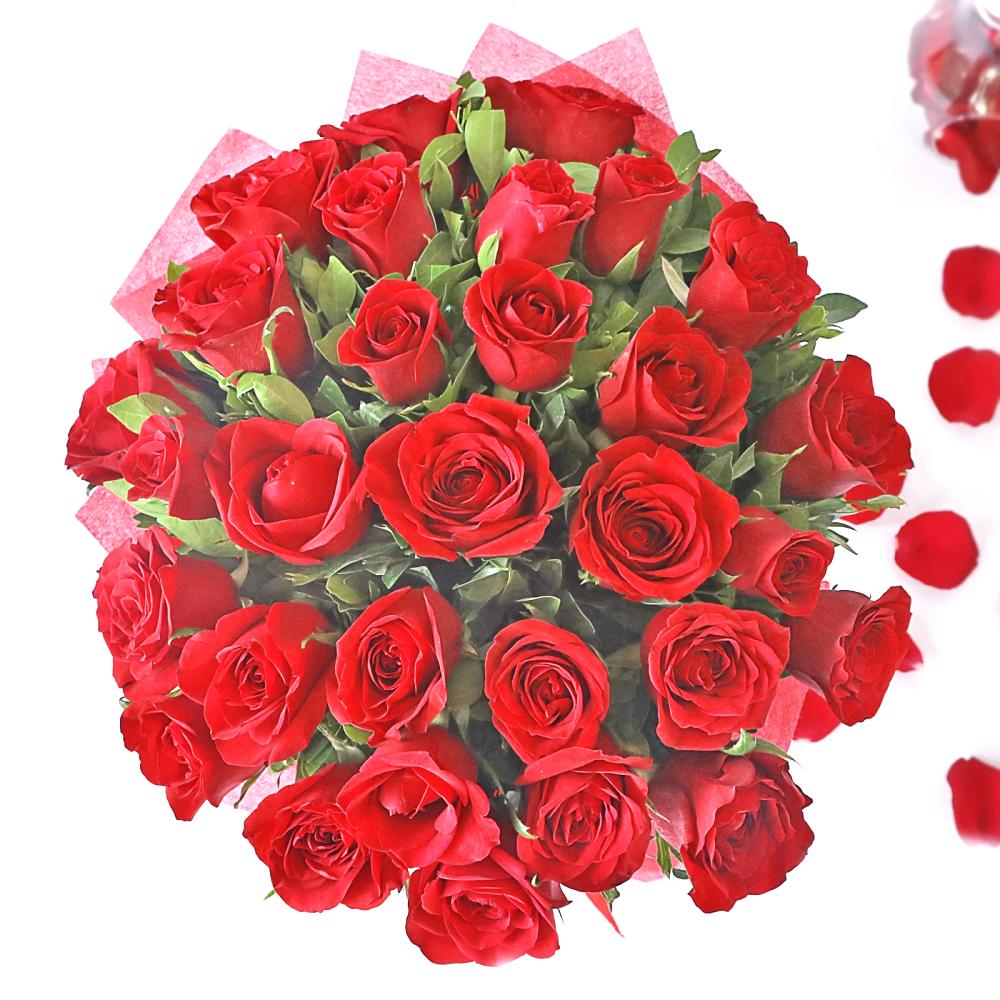 30 Red Roses Hand Bouquet - Fruit n Floral
