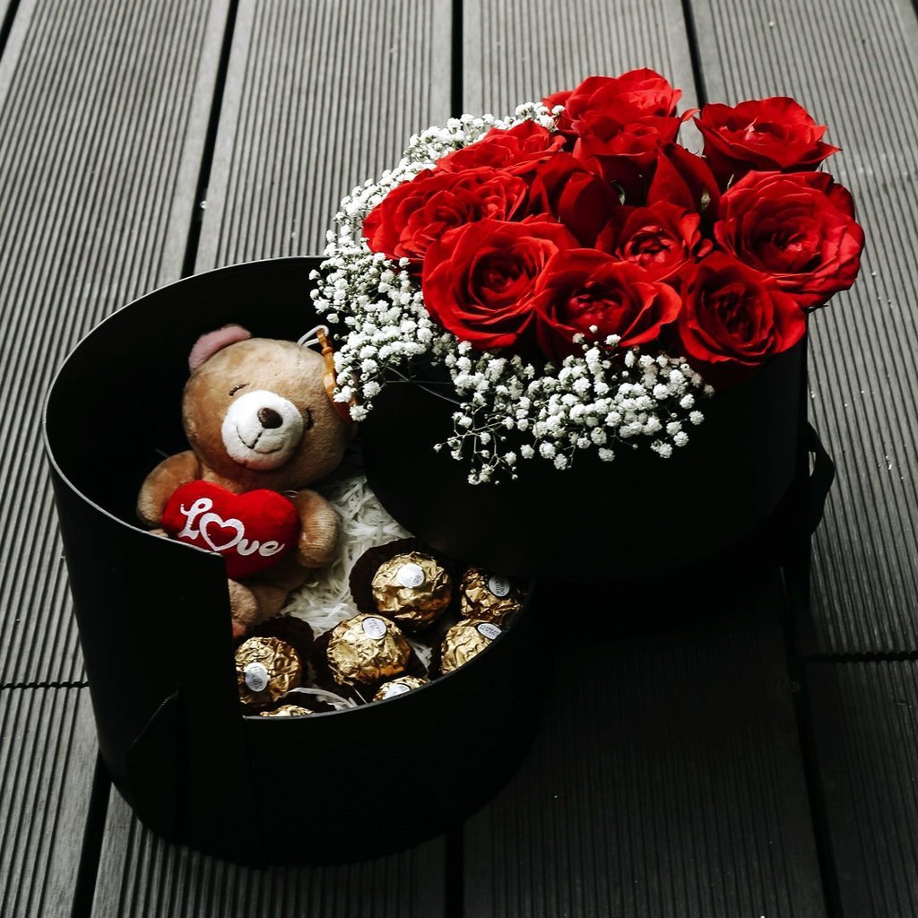 Passion (Red Roses With Baby Breath With Ferrero Rocher & Teddy Bear) - Fruit n Floral
