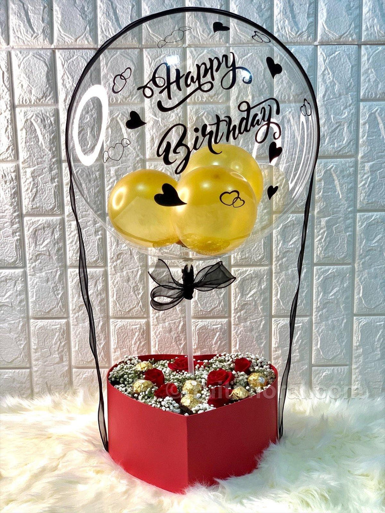 Birthday Balloon with Roses and Choc - Fruit n Floral