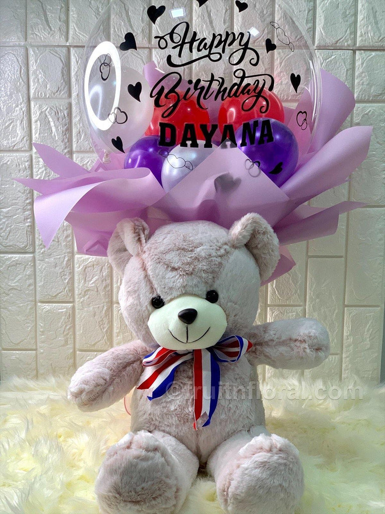 Birthday Balloon Bouquet with Bear - Fruit n Floral