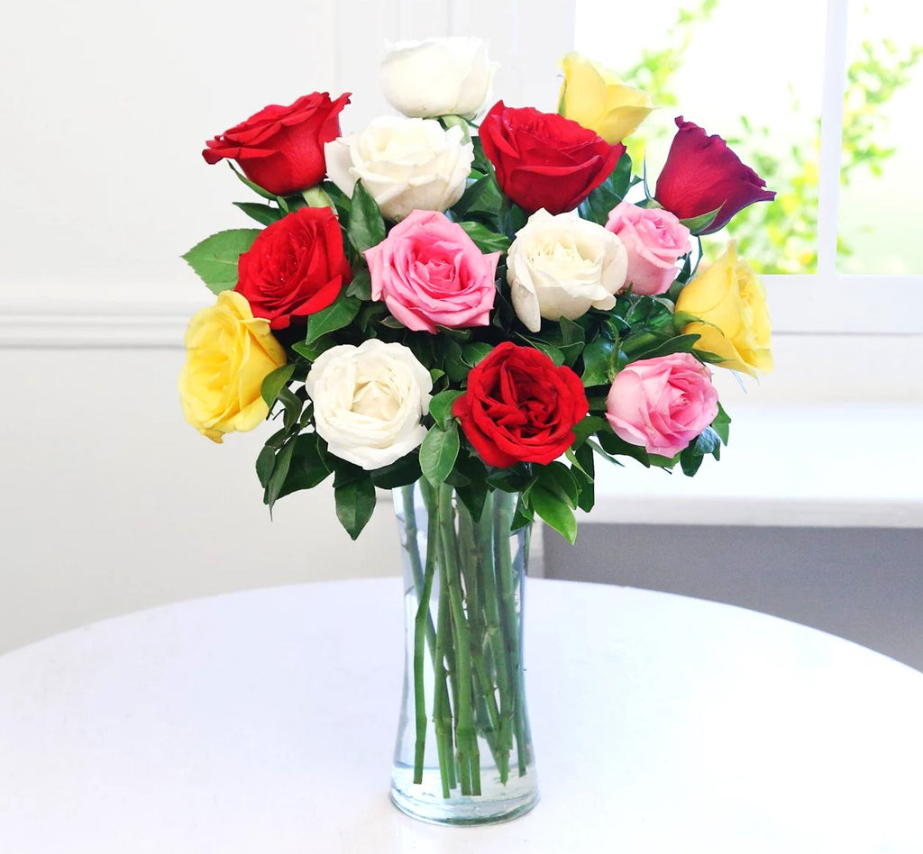 Assorted Roses in Vase - Fruit n Floral