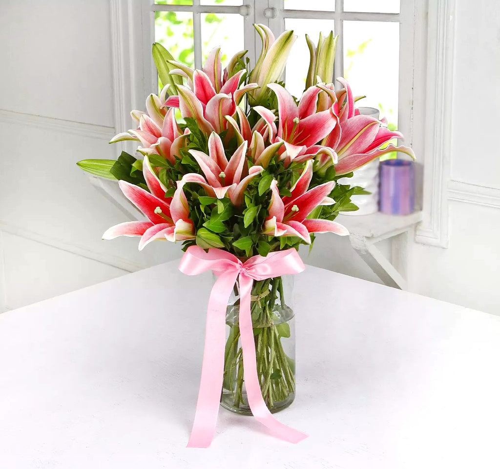 Pink Lilies in Vase - Fruit n Floral
