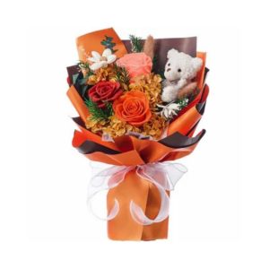 Sunset Rose & Teddy Bouquet